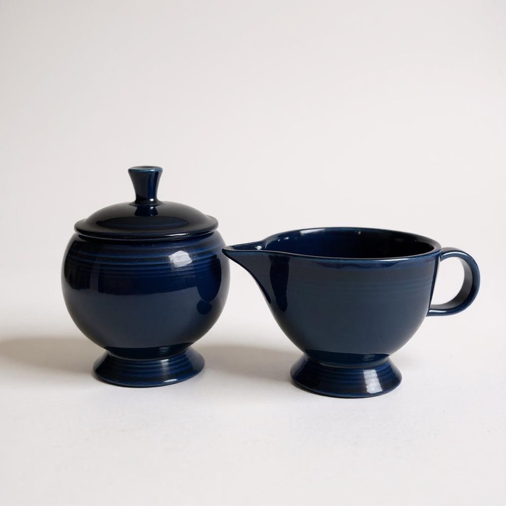 Vintage Fiestaware Cobalt Creamer and Sugar Bowl
